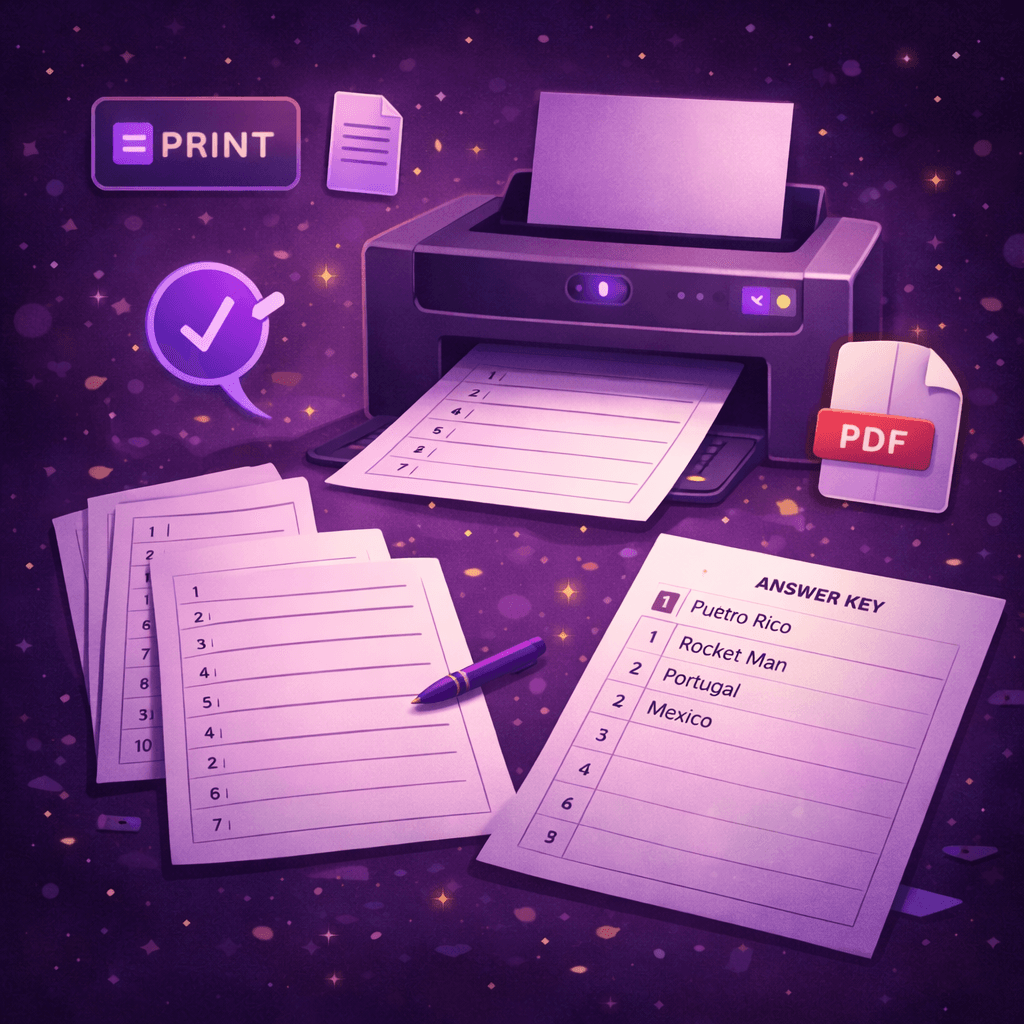 Print answer sheets for quiz participants