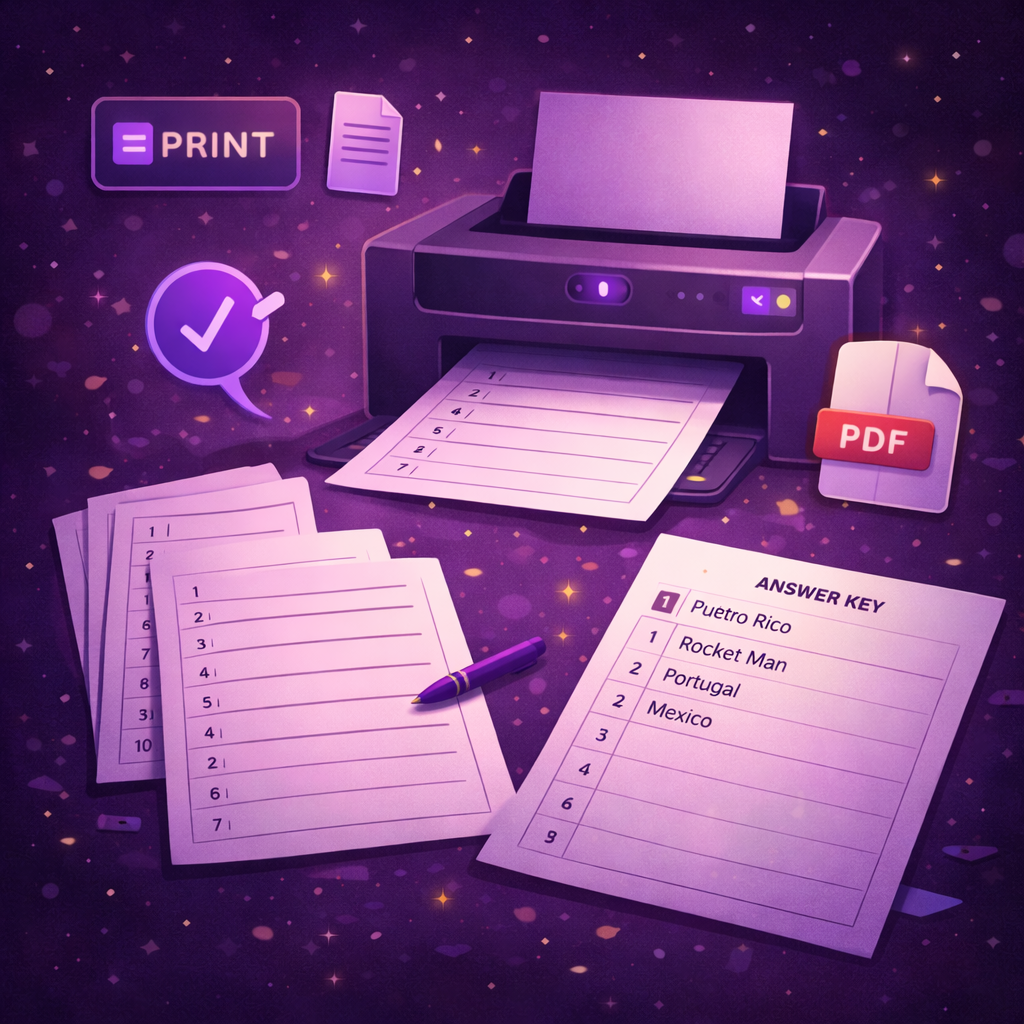 Print answer sheets for quiz participants